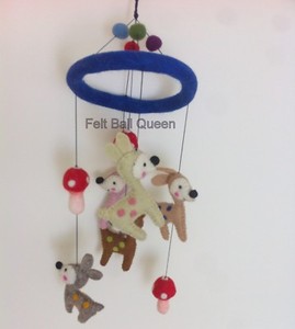 Details About Deer Mushroom Design Handmade Woollen Felt Ball Mobiles Nursery Decoration