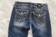NEW MISS ME Bootcut Sig LowRise Rhinestone Embellished PKT Flap Denim Jeans 26