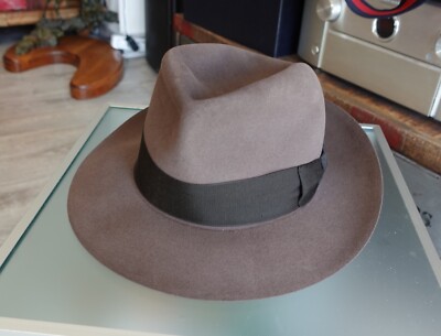 LOCK & CO HAT brown hut cap leather velours fur fedora 7 1/4 59L london