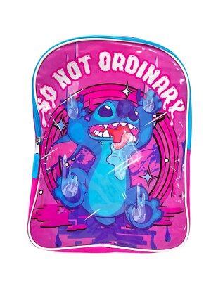 Disney Lilo & Stitch So Not Ordinary Large Pink Blue Trim Backpack Fast Forward