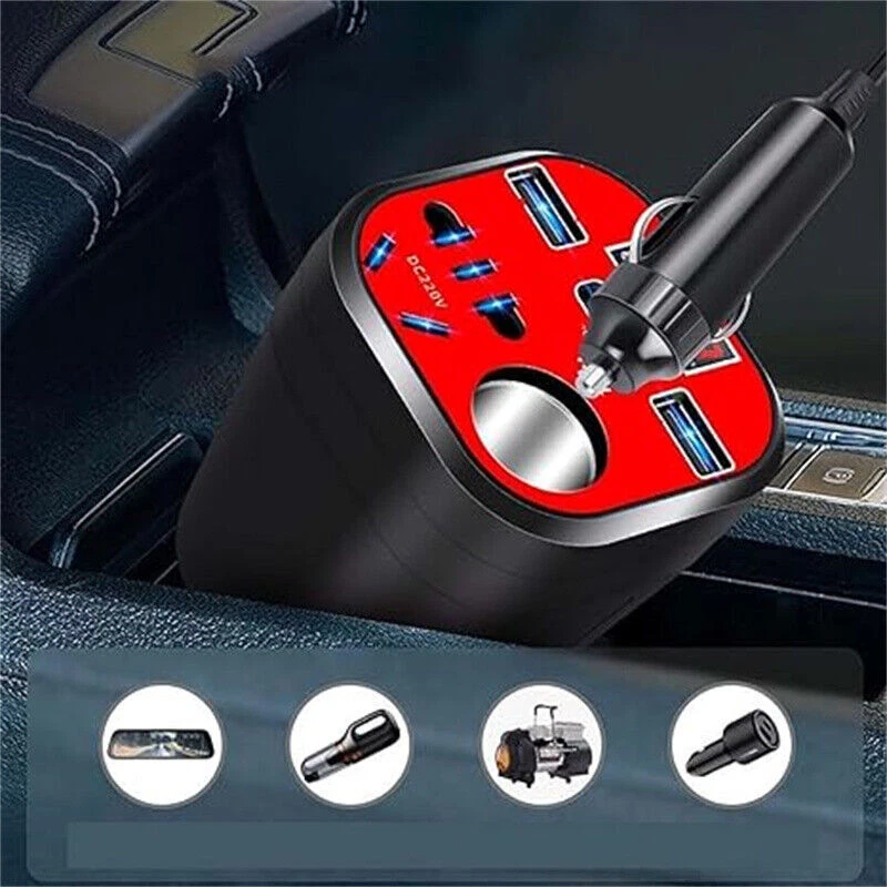 2 Colors Car Mounted Cup Type Inverter Converter QC Charger, Car Power Converter