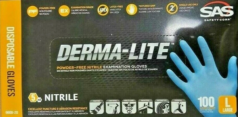 Guantes sin polvo de nitrilo Derma-Lite 100-1000 SAS Safety 5mil, M, L, XL Foto 2 de 3