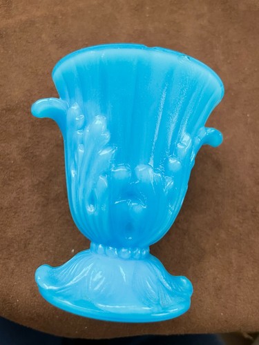 2 Arko Agate Urn Vase Slag Glass W/Handles 1. Opaque White with Green 2.Blue - Picture 3 of 9
