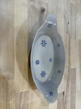 York Gourmet Ware Au Gratin OvenProof Dishes Boats Blue Snowflakes Pfaltzgraff