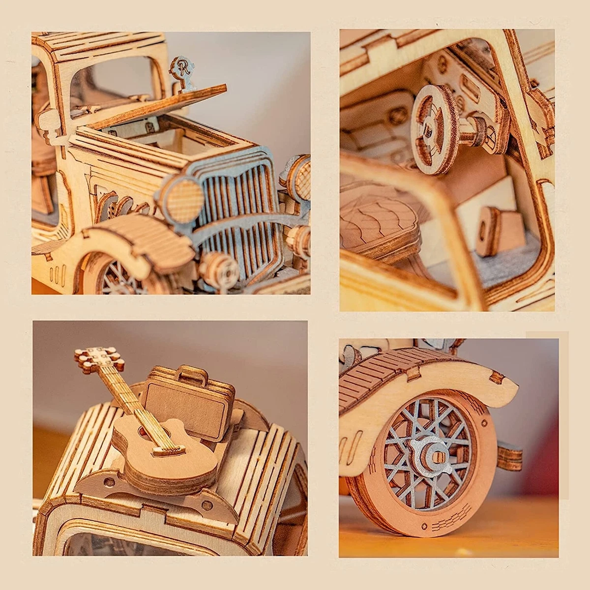 Rolife 3D Wooden Puzzle DIY Retro Model Car Wooden Model Kits for