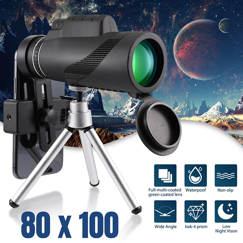 80x100 Phone Camera Zoom Lens Monocular Telescope HD Hiking Hunting with Tripod - Image 3 of 4