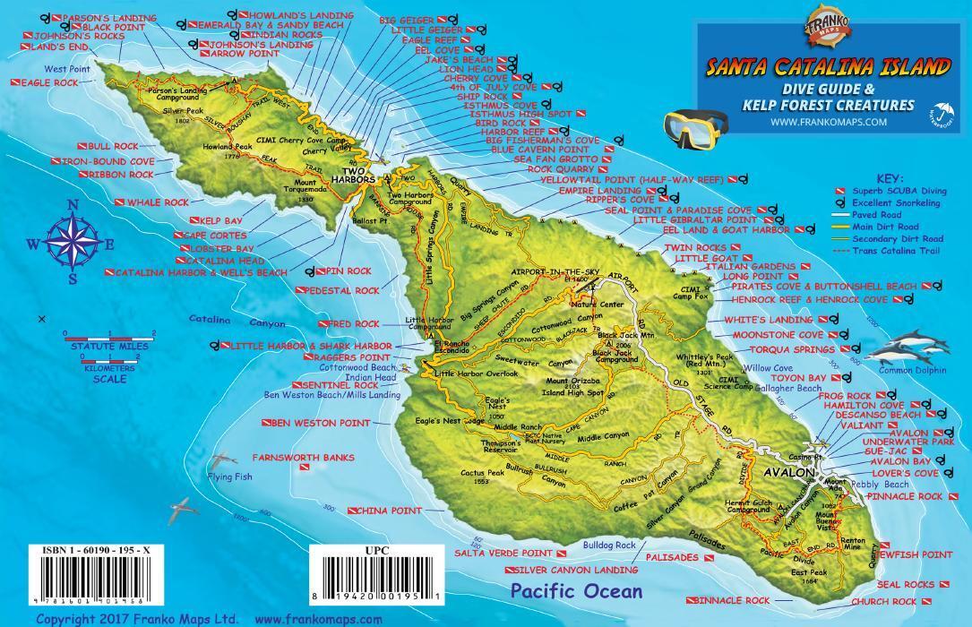 Santa Catalina Island Dive Map & Kelp Forest Creatures Waterproof Fish Card  | eBay