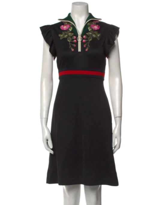 Robe noire brodée de fleurs GUCCI by Alessandro Michele taille XS