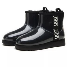 UGG Boots Women Merino Wool Waterproof Coated Classic Mini Clear Rain Boot Black