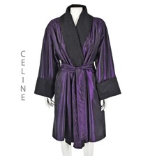 Celine Iridescent Purple Taffeta Wrap Coat With Charcoal Gray Lining Size Osfm