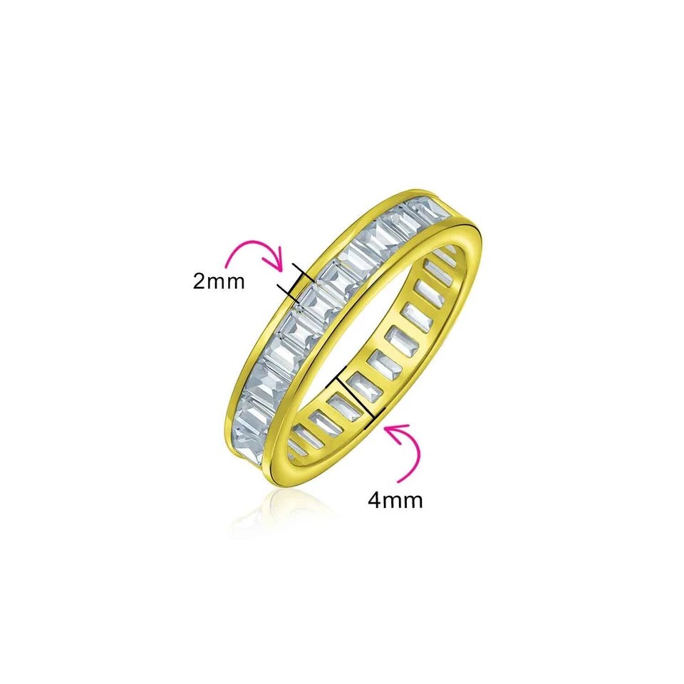 Juego de canales de circonita cúbica AAA rectangular corte esmeralda baguette circonita anillo de eternidad Foto 4 de 4
