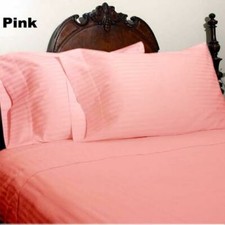King Pink Striped 4 Piece Bed Sheet Set 1000 Thread Count 100 Egyptian Cotton