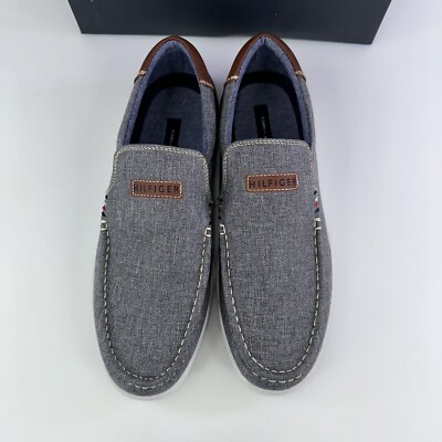 TOMMY HILFIGER Mens Gray Linen Stretch Carlid Round Toe Slip On 