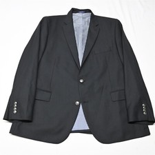 Stafford 50R Black Hopsack Silver Button 100 Wool Mens Blazer Sport Coat Jacket