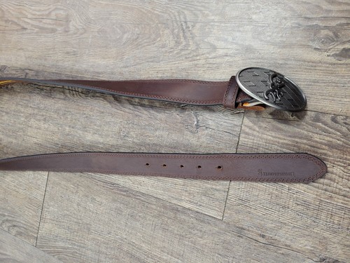 Cabela's Browning NEW Genuine Leather Belt Deerhead Logo Belt Buckle Size 44 - Picture 6 of 7