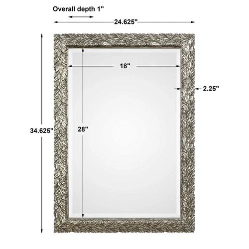 EVELINA 35" EMBOSSED LEAF BEVELED WALL VANITY MIRROR AGED BURNISHED SILVER 09359 - Picture 4 of 4