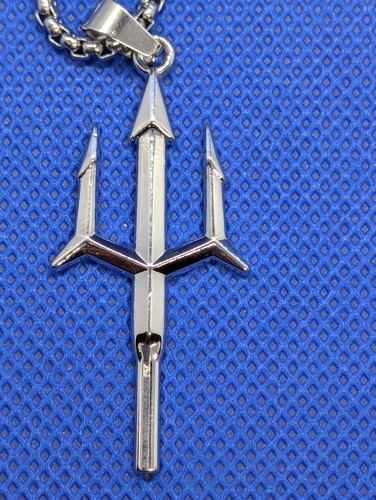 Black Stainless Roman Spartan Gladiator Helmet 22" Necklace + Free Trident - Picture 6 of 8
