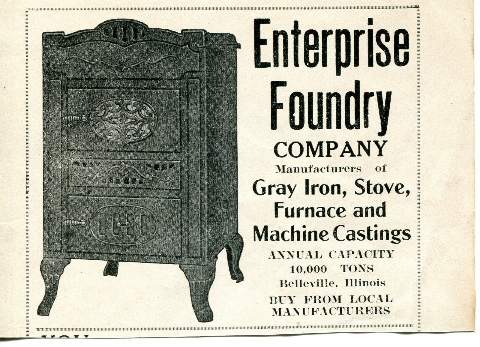 Enterprise Foundry Iron Stove Casting Belleville Illinois Vintage Print