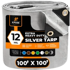 Heavy Duty Silver Poly Tarp 100' X 100' Extra Thick 12 Mil Polyethylene