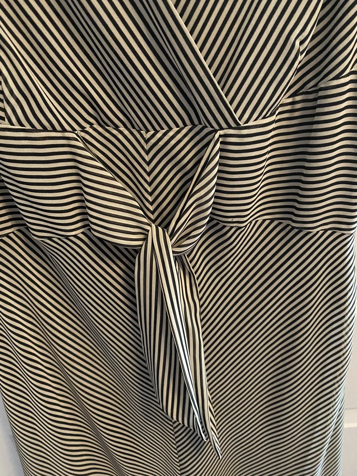 OFF WHITE Marks And Spencer Portfolio Stripe Tea Dress Lined Black Off White 16