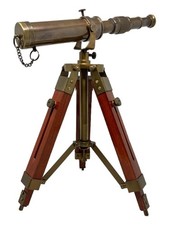 Nautical Brass Antique Telescope with Wooden Stand Home Decor Gift Rustic Vin...