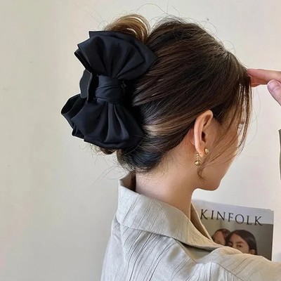 Large Satin Bow Hair Claw Clip Women Double-Sided Shark Barrette Hairpin 1 Pc
