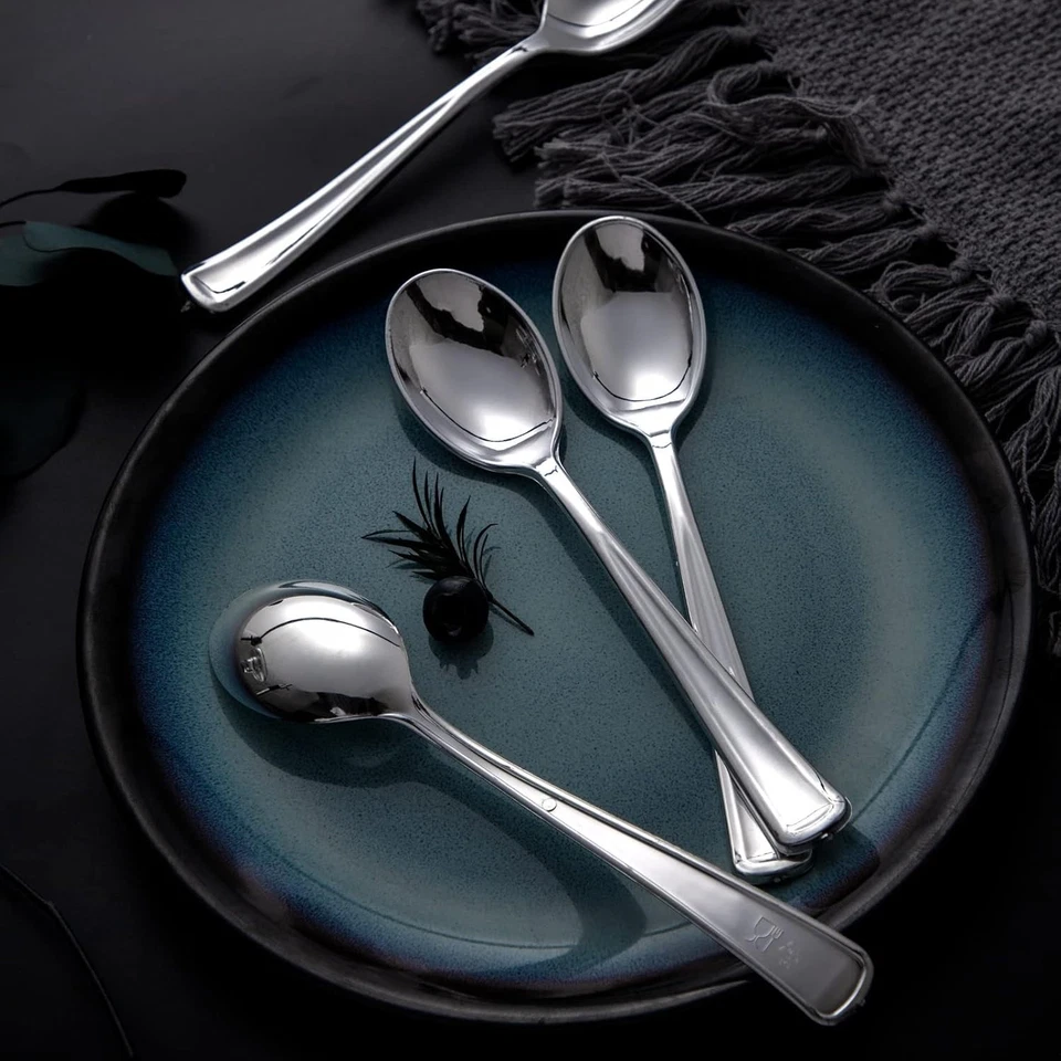 200 Cucharas Plateadas de Plástico — Cucharas Desechables Resistentes — Cucharas - Изображение 3 из 4