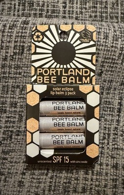 Portland Bee Balm 3 Pack Solar Eclipse Lip Balm Cruelty Free Unscented SPF 15**