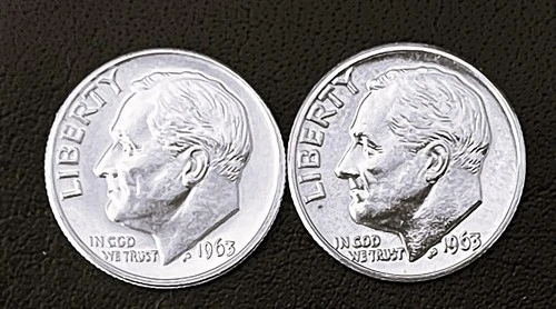 1963 P&D 10c Silver Roosevelt Dime 2-Coin Set. AU+ & BU. (R019)
