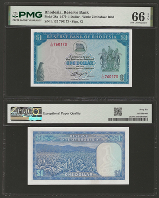 RHODESIA $1 Dollar 1979, P-38a, PMG 66 EPQ Gem UNC, Final Date