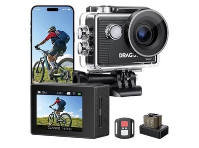Dragon Touch Vision 3 Pro Black 4K Ultra HD Sports Waterproof Action Camera