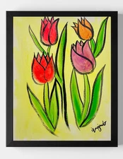GUAJARDO Original Expressionism Tulip Love 14X11 Canvas Signed Art