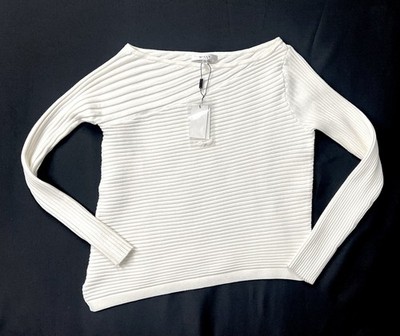 New w/ Tags Milly White Ribbed Asymmetrical Knit Boatneck Top NWT Size Small