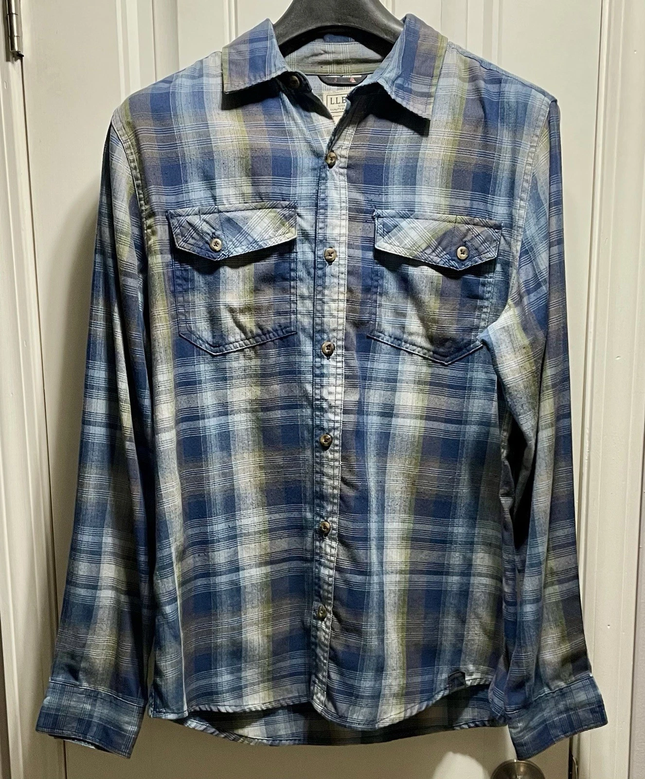 Vintage LL Bean Shirt Mens Size M Flannel Plaid Button Down Long Sleeve Outdoor