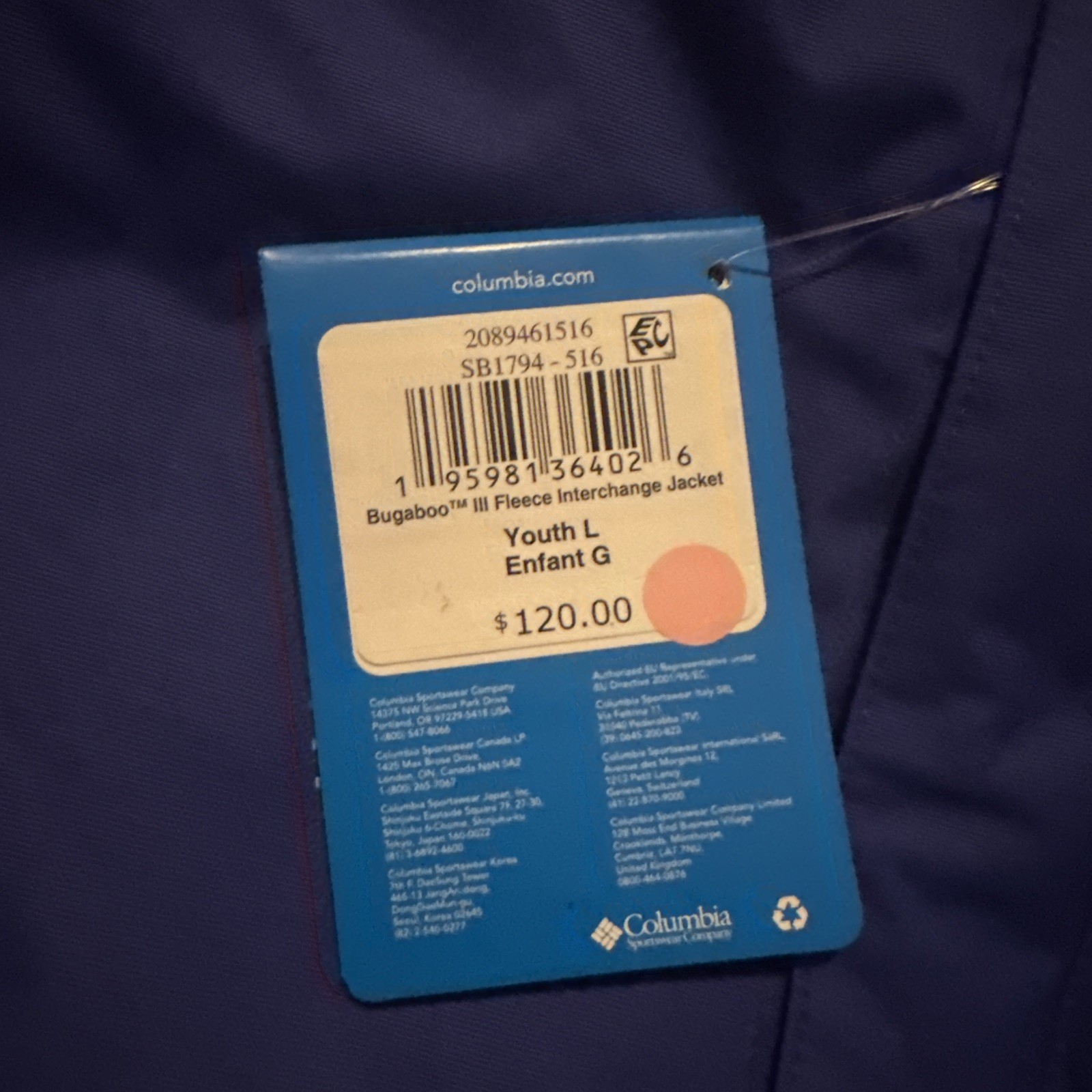 Columbia Bugaboo Fleece Interchange Jacket Boys Size Large, Blue/Orange NWT image 3