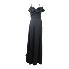 Vintage 70s black frilly neckline long maxi party dress gown 12