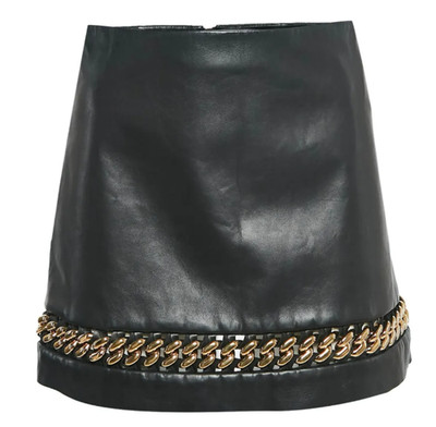 Versace 100% Leather Skirt w/Chain, NWOT, US 2, IT 38, #2283