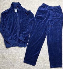 Vtg Y2K Juicy Couture TrackSuit Set Navy Velour Jacket Pants Blue Ladies Small