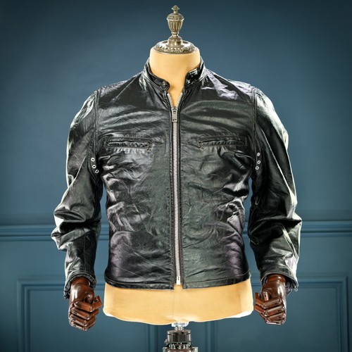 Vintage 1970s American Cafe Racer Black Cowhide Biker Moto Leather Jacket “M”