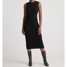 Quince Mongolian Cashmere Sleeveless Midi Sweater Dress Medium Black Luxury Chic