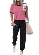 Womens 2 Piece Outfits 2025 Summer Tracksuit Sets Short Sleeve Tops Travel Lo...
