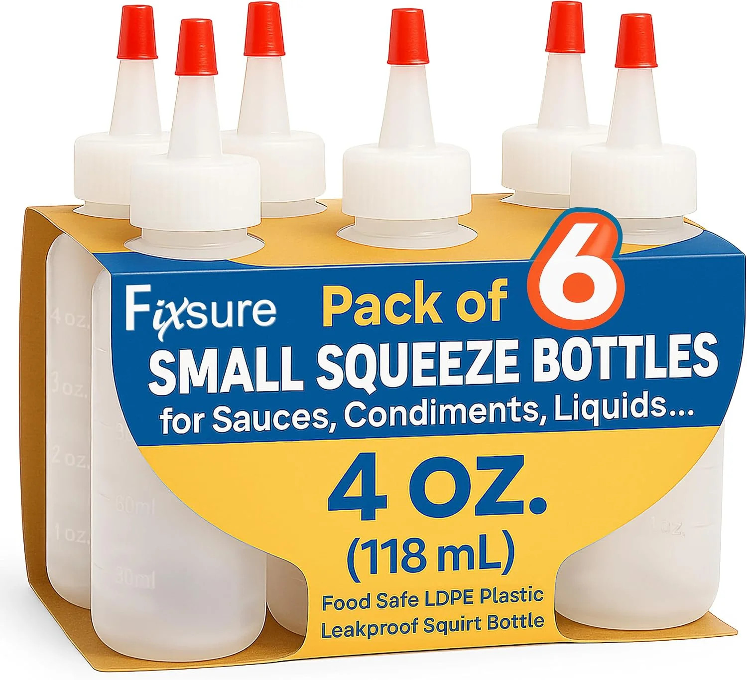 Plastic Squeeze Bottles with Red Tip Cap, 4 Oz Squirt Bottle For Ketchup, BBQ, S