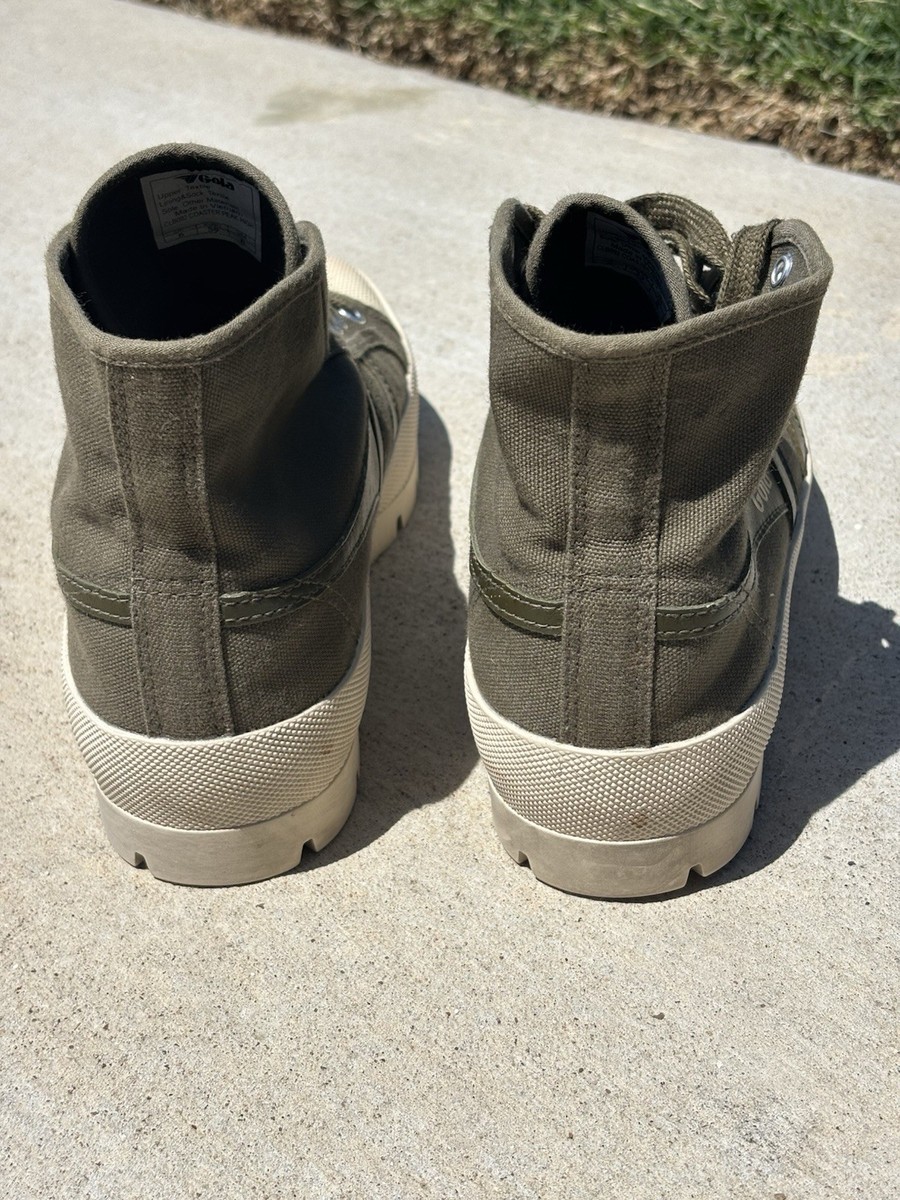 Gola Coaster Peak High Top Textile Sneakers Green/Beige Lace-Up View 4
