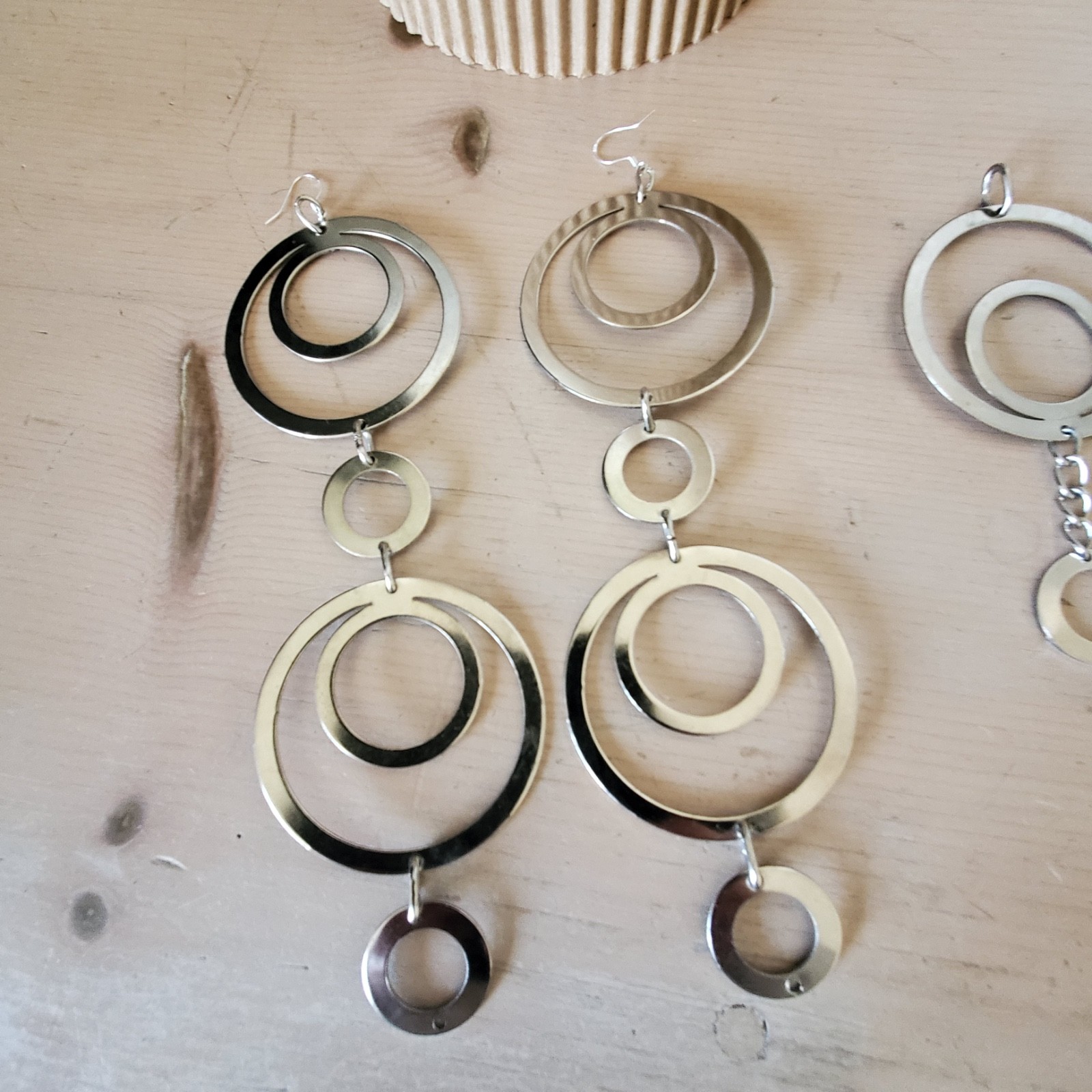 Statement Silvertone Large Open Circle Dangle Pie… - image 2