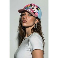 Disney Minnie Mouse Rainbow Blue Pink Glitter Hat Adjustable