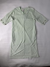 Vintage Shadowline Robe Velour Roses Mint Green Size M Zip-Up Housecoat