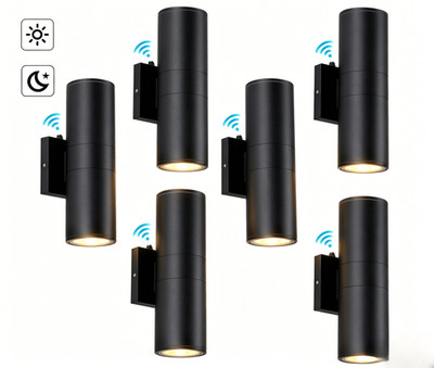 6 Pack Black Up Down Outdoor Wall Sconce LED Dusk to Dawn Sensor Exterior Light
