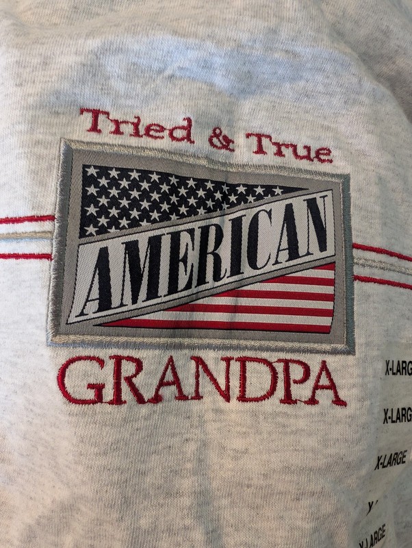 American Grandpa Tshirt NWT 99% Cotton Vintage XL M&C Sport, stiched logo