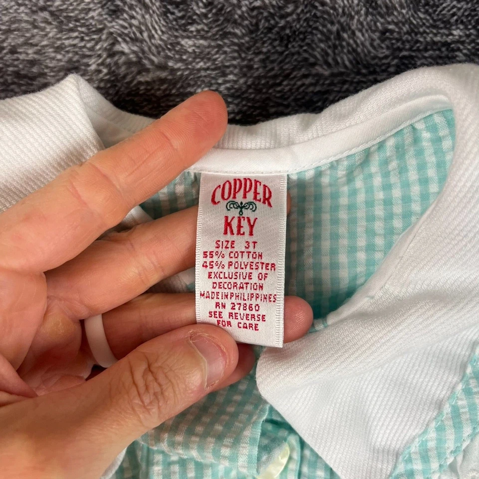 Mameluco de Colección Cobre Llave Gingham Seersucker Peter Pan Cuello Niñas 3T Floral Foto 4 de 4