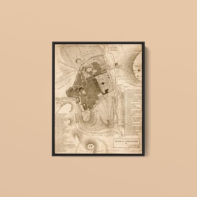 Vintage Maps - Jerusalem - Art Print on Paper or Canvas